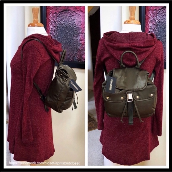 STEVE MADDEN MINI BACKPACK ARMY GREEN & SILVER BUCKET BAG A3C - Picture 3 of 8